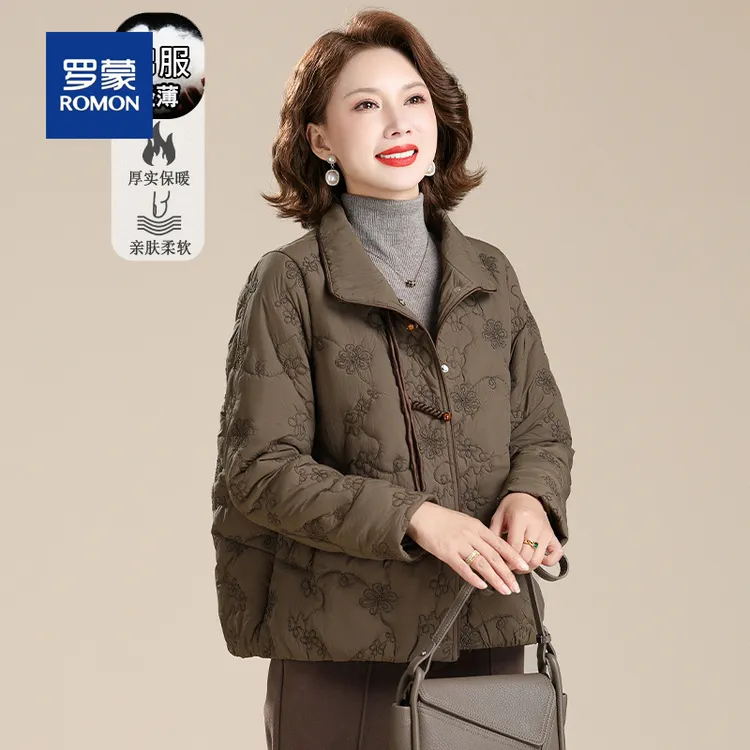 罗蒙妈妈秋冬棉服外套轻薄大码2025新款洋气中老年女装冬季棉衣女