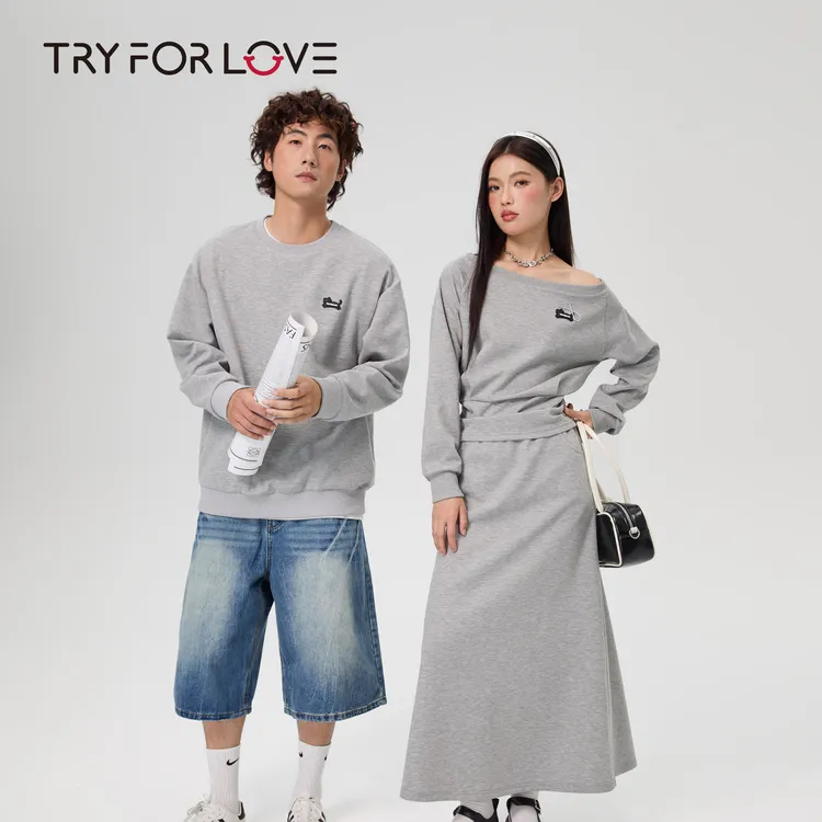 TRYFORLOVE秋季新款简约长袖大圆领情侣卫衣休闲百搭卫衣连衣裙