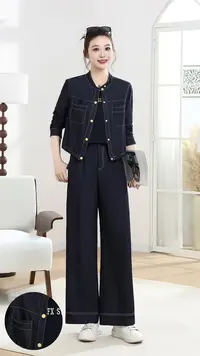 春秋新款时尚套装气质显瘦新款阔腿裤三件套T556