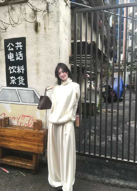 秋季新款纯欲慵懒风时尚针织衫内搭毛马甲套装休闲宽松裤子显瘦