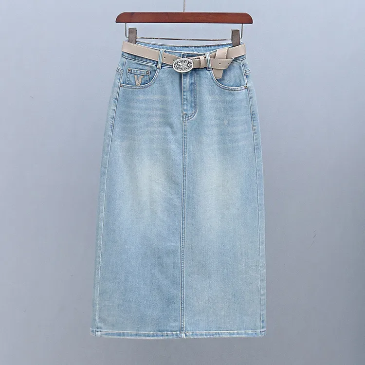 2025年新款高腰显瘦中长款牛仔裤春夏浅蓝色半身裙潮流百搭A字裙