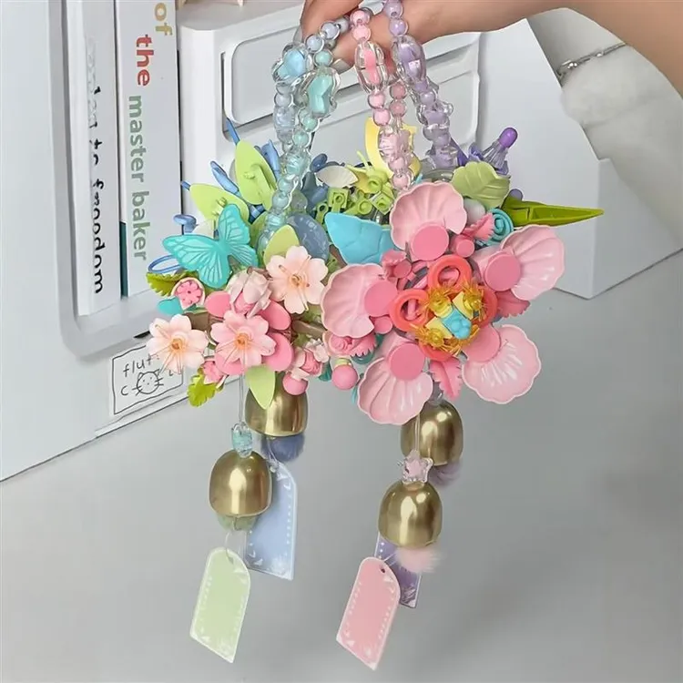 iblock积木花朵治愈系风铃祈愿花拼装diy挂件拼图女孩生日礼物