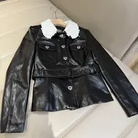 Ziiimooo  【纽约女孩】富家千金感手工领环保皮衣收腰显瘦外套
