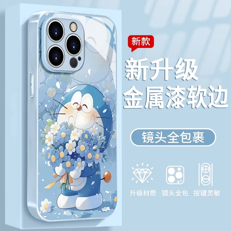 哆啦A梦适用于苹果/华为/vivo/oppo/小米手机壳金属漆玻璃女款
