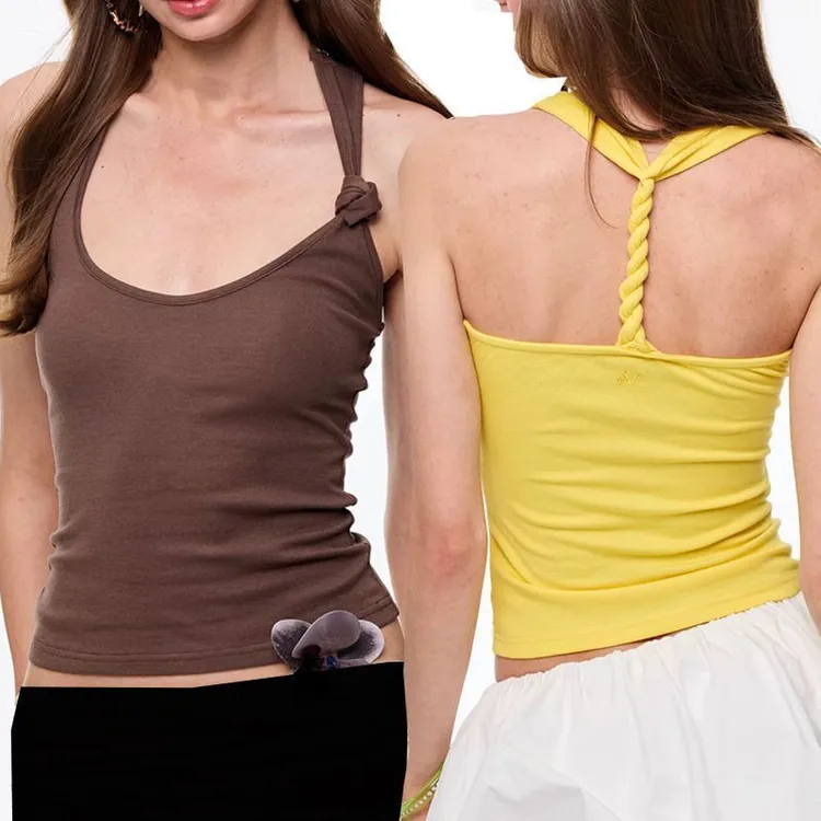 [明星同款-设计感个性扭结带胸垫瑜伽美背]运动健身普拉提背心