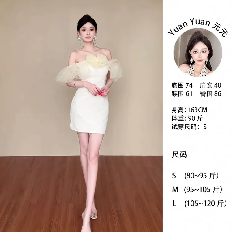 j0/M001 0501-2【Yy】高级聚会派对一字露肩生日小礼裙公主风晚礼服