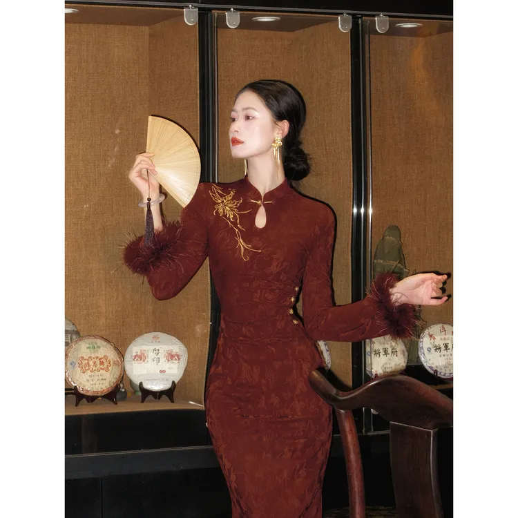 凌茜恣禾【喜闻山】国风新中式温婉优雅大气修身收腰显旗袍连衣裙