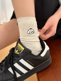 ins风女士夏季薄款中筒袜春秋季棉质灰色长筒袜卡通可爱女款短袜