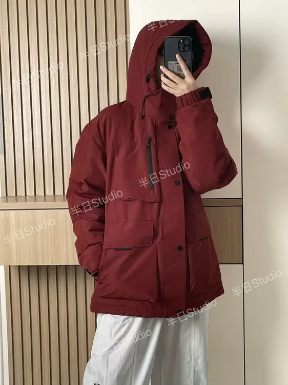 半日Studio 韩版工装中长款派克情侣款羽绒服