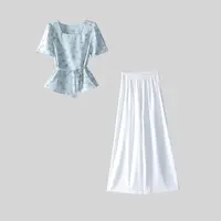 【两件套】时尚套装夏季新款韩系爱心印花休闲上衣阔腿裤套装L0359