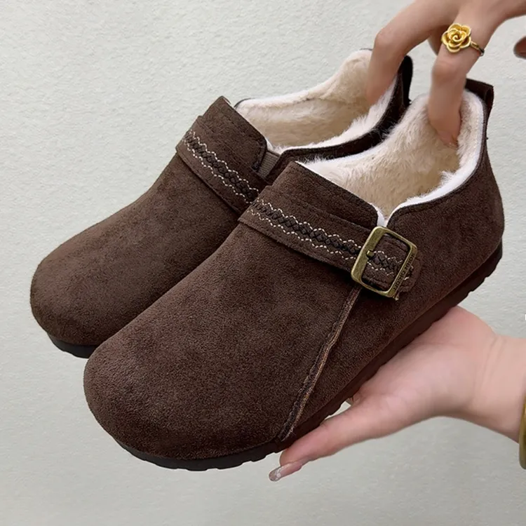 冬季加绒勃肯鞋女新款加厚毛毛鞋老北京棉鞋一脚蹬保暖防滑妈妈鞋