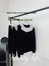 【Q-xyy服饰】丝绒气质蕾丝荷叶边上衣
