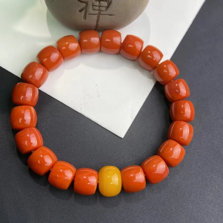天然南红玛瑙手链老型珠川料瓦西满色满肉桶珠柿子南红精美手串