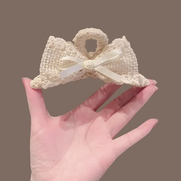 韩系时尚超仙发夹2025新款气质飘蝴蝶结蕾丝后脑勺鲨鱼夹发卡抓夹