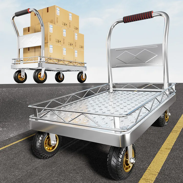 【工厂直销】静音折叠小推车钢板拉水搬运家用便携平板车拖车手拉车