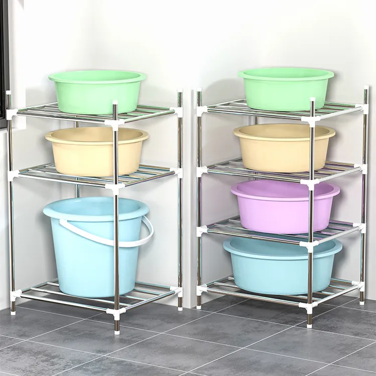 卫生间脸盆架浴室落地多层不锈钢盆子收纳架洗手间放洗脸盆储物架