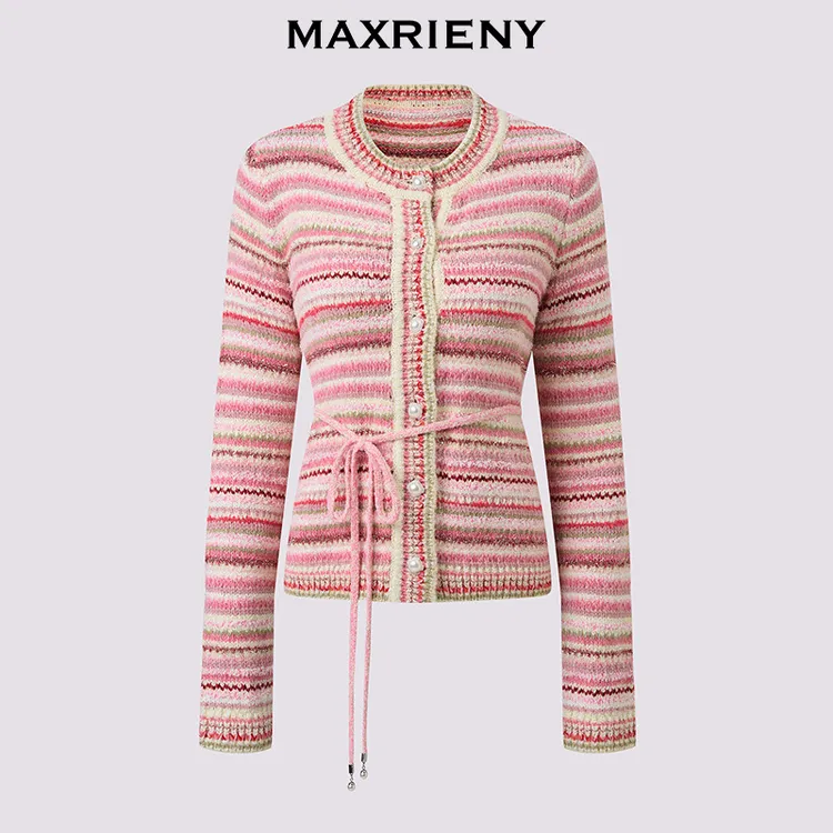 MAXRIENY欧若风穿搭条纹毛针织衫25费尔岛风针织长袖上衣女