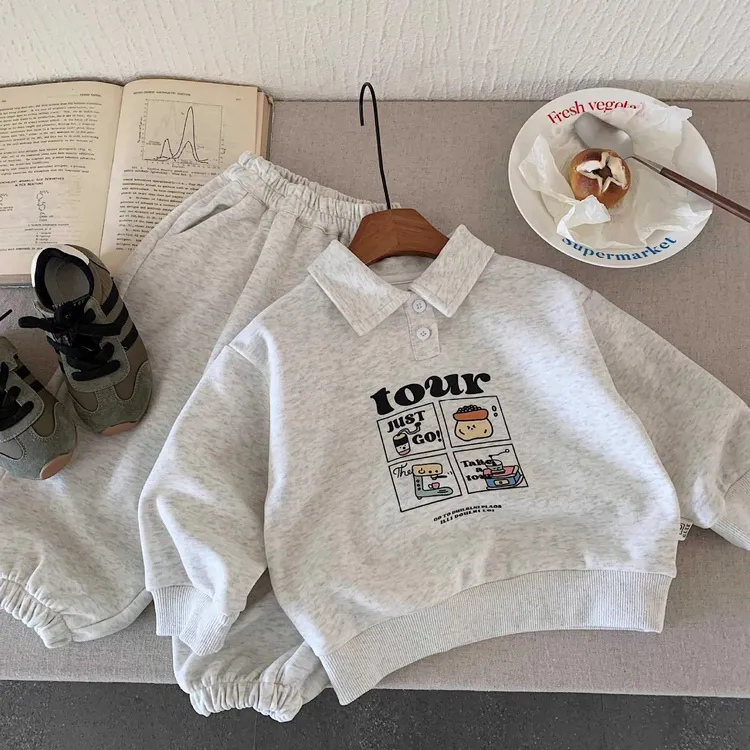 【春日棉棉】儿童新款卫衣套装棉质韩版POLO衫洋气俩件套休闲套装