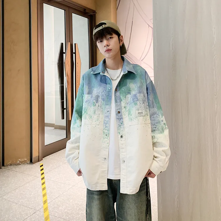 2025青少年春季新款男生渐变色时尚牛仔夹克港风帅气百搭款外套