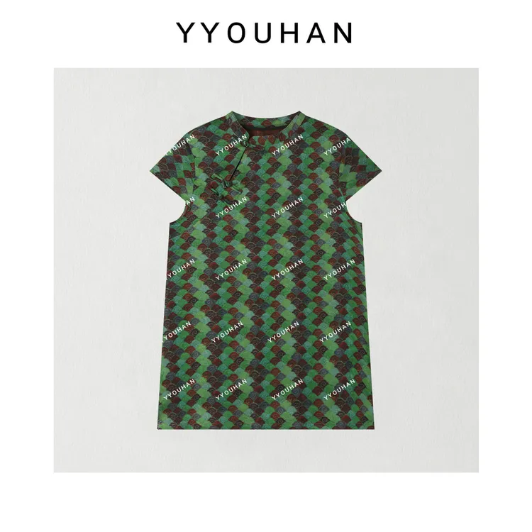 YYOUHAN 2025新款小众设计极简风格纹撞色国风盘扣T恤 2506C3080