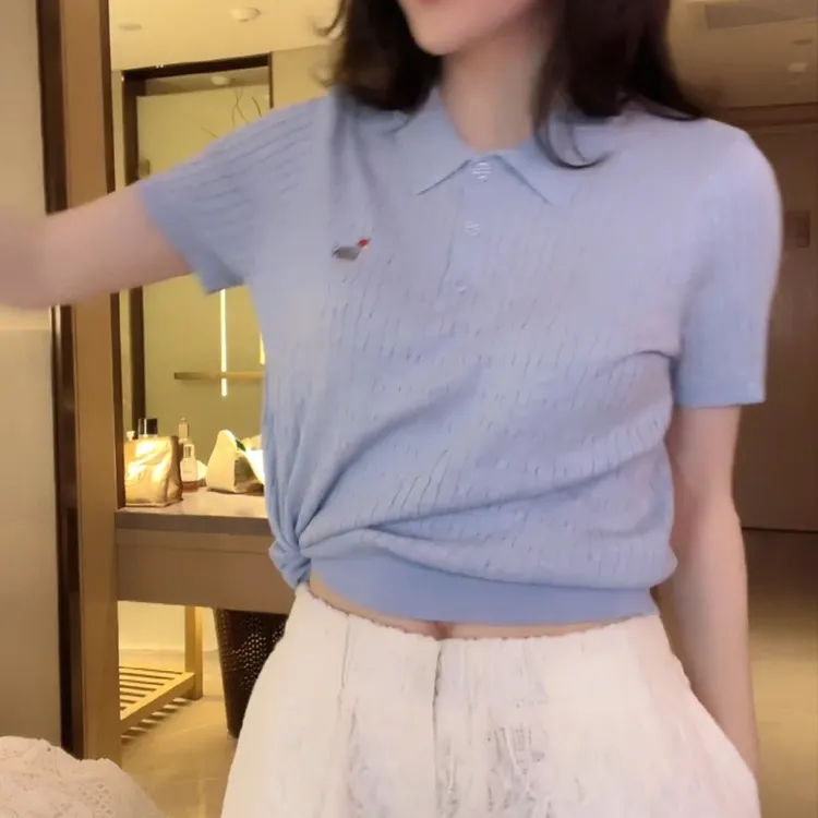 2025春季设计感百搭刺绣腊肠狗针织短袖polo领LK2501977