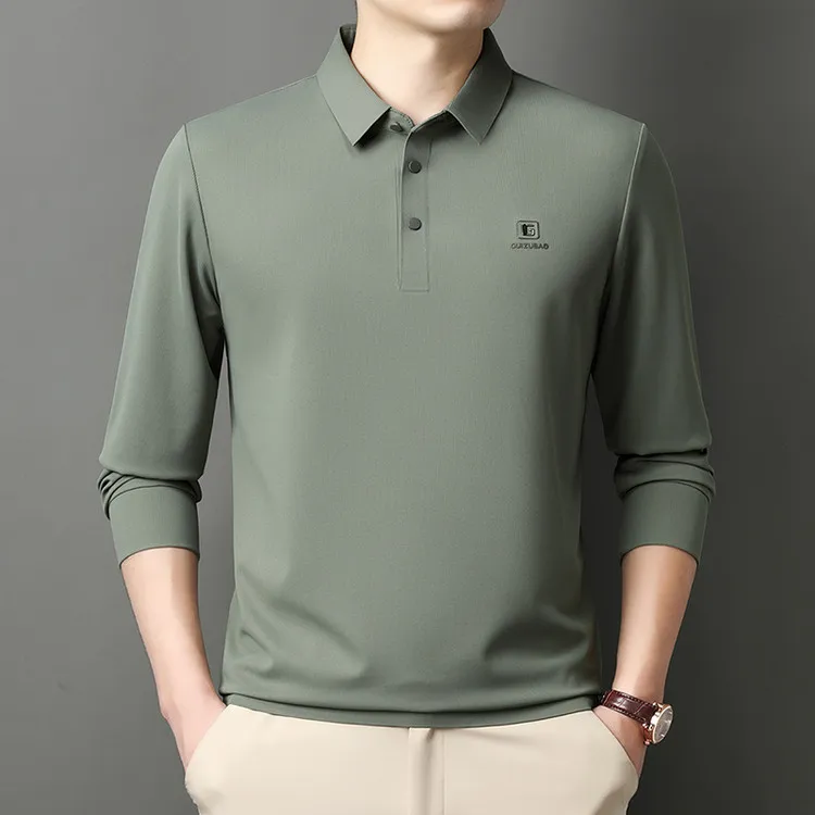 雅鹿男装长袖潮流高档中年薄款中年Polo衫秋季商务休闲T恤打底衫