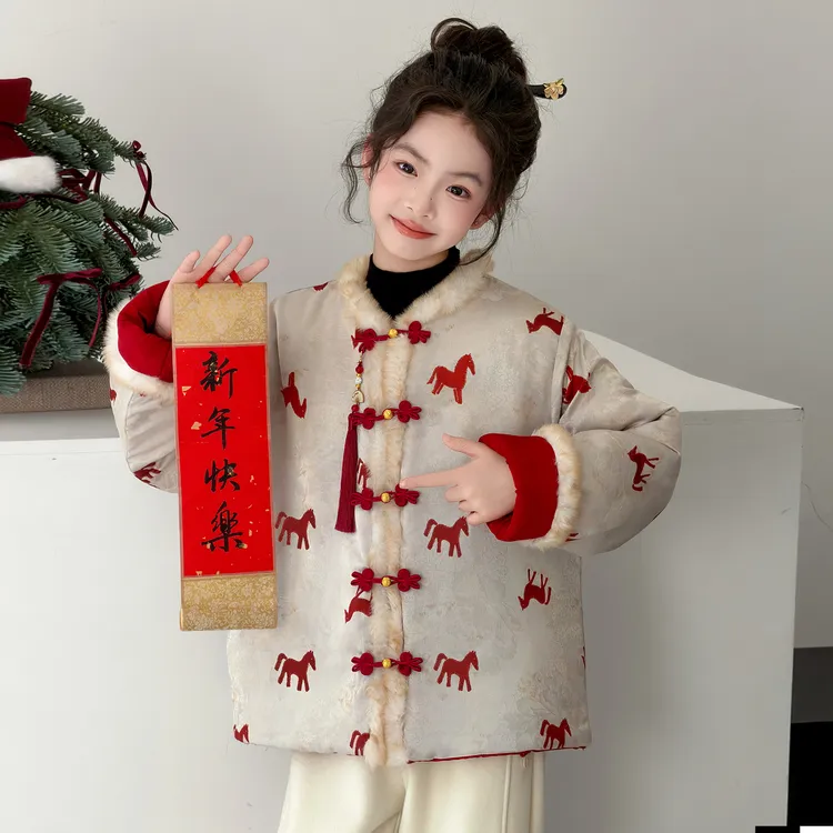 女童冬装外套2025新款洋气时髦中大童女孩儿童宽松休闲风加厚上衣