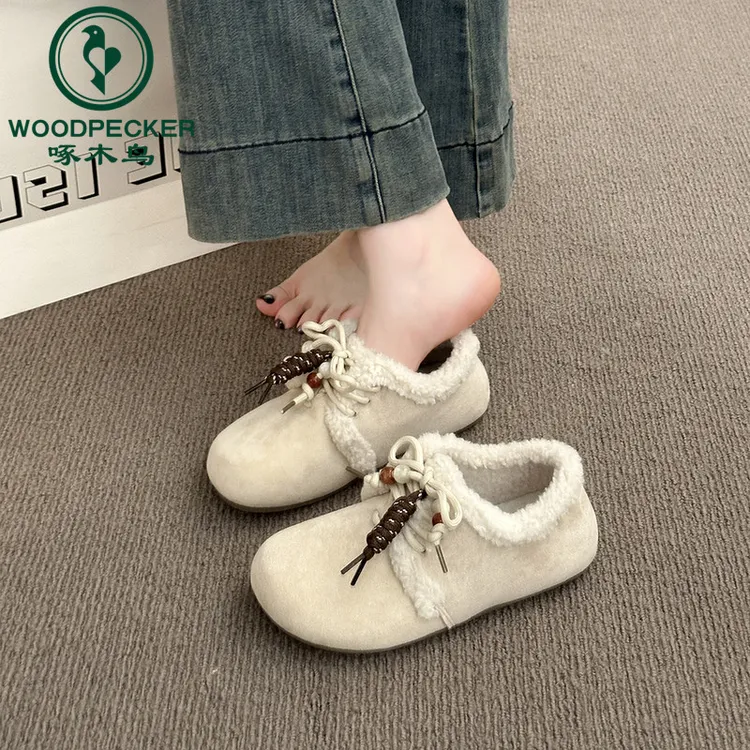 啄木鸟加绒全包勃肯鞋女2025秋冬新款加厚东北保暖巨好看毛毛棉鞋