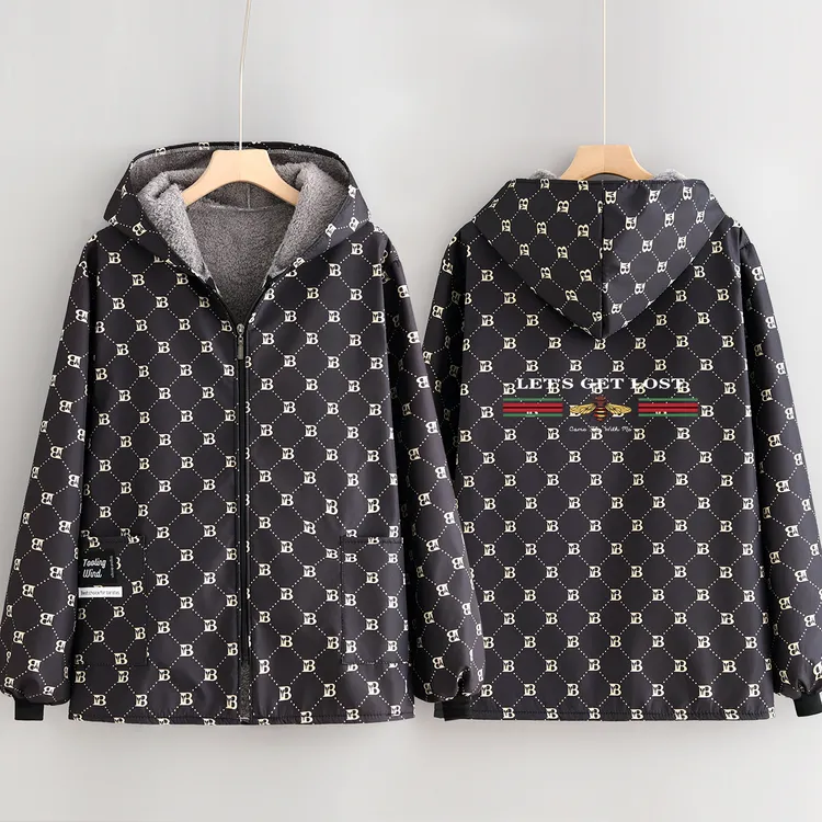 秋冬长绒外套保暖防风干活工作服女厨房做饭围裙印字加厚餐饮罩衣