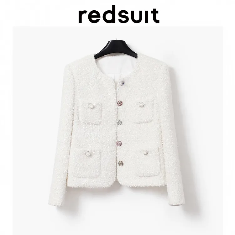 redsuit 名媛气质四口袋跳色扣设计小香风花呢外套简约优雅上衣