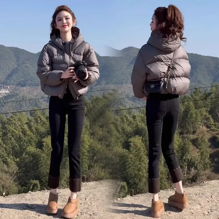 [专柜正品】时尚短款连帽棉服女2024冬季新款洋气小个子面包服