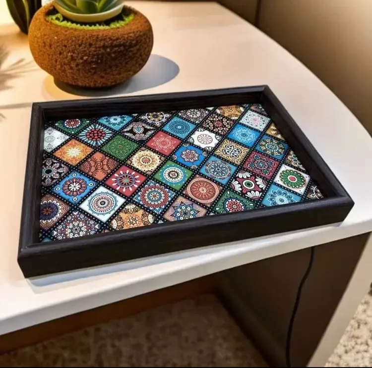 中式复古长方形桌面首饰摆件钥匙玄关收纳盒轻奢皮革茶盘托盘家用