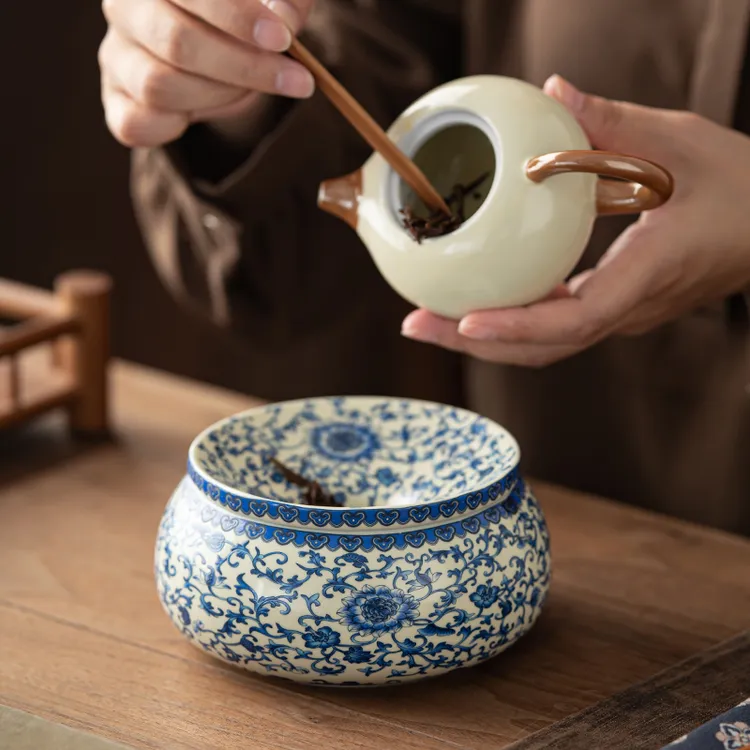 汝窑高颜值茶渣缸桌面家用大容量废水缸功夫茶道零配件烟灰缸高端