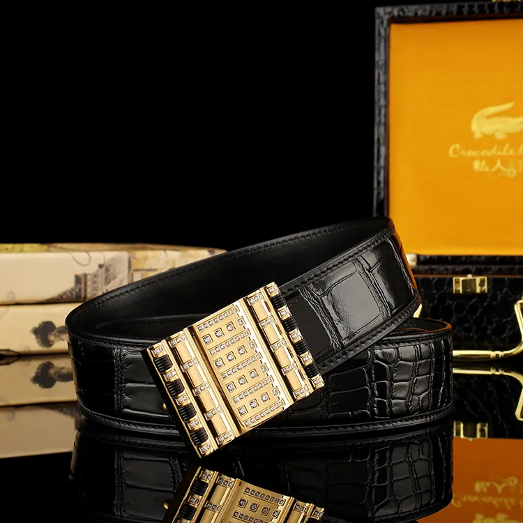 真牛皮带男士不锈钢算盘子平滑扣头镶钻鳄鱼纹史蒂芬裤腰卡子新款