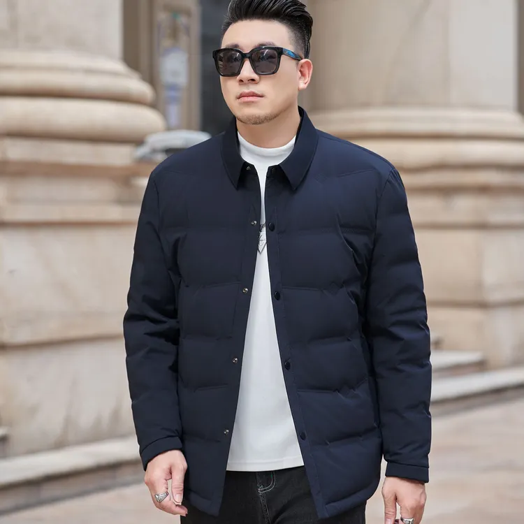 (90鸭绒)大码男装冬季翻领羽绒服时尚百搭保暖宽松休闲加肥外套