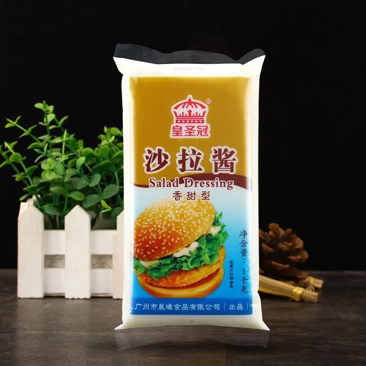 黄圣冠沙拉酱1kg水果汉堡蔬菜寿司香甜色拉百利商用整箱12kg。