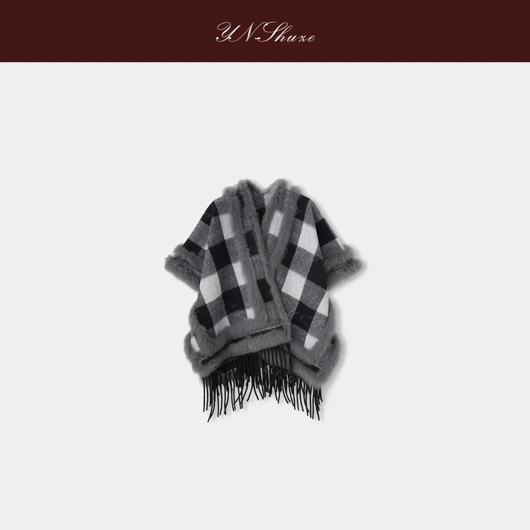 YN-SHUZE法式复古格纹显瘦流苏披肩SZ-YNB-25965