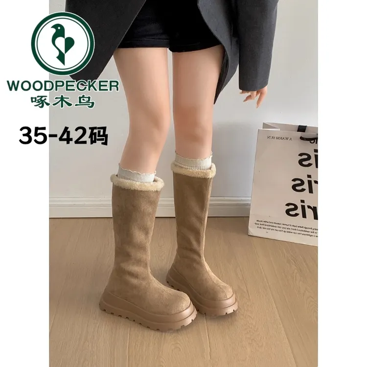 啄木鸟厚底长筒雪地靴女款2025冬季加绒加厚东北大棉鞋抗寒棉靴子