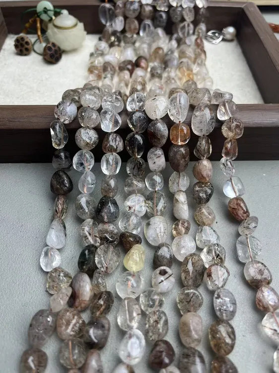 天然9-12mm左右黑金超七随型糖豆散珠半成品长度39cm左右可DIY