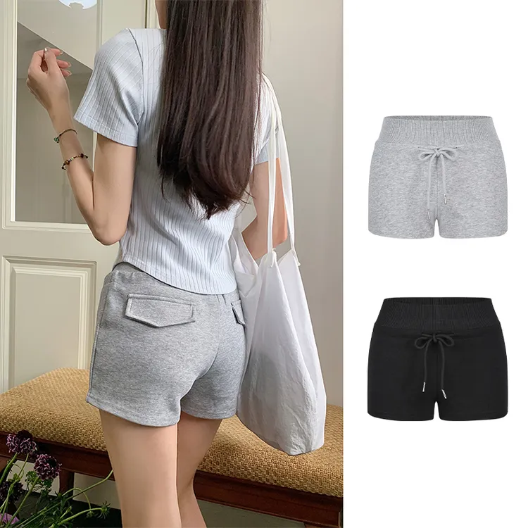 Moses Queen/魔西女王奶灰色高腰休闲超短裤包臀辣妹松弛感短裤