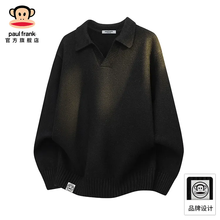 PaulFrank/大嘴猴翻领休闲毛衣针织衫男2025秋季宽松简约保暖上衣