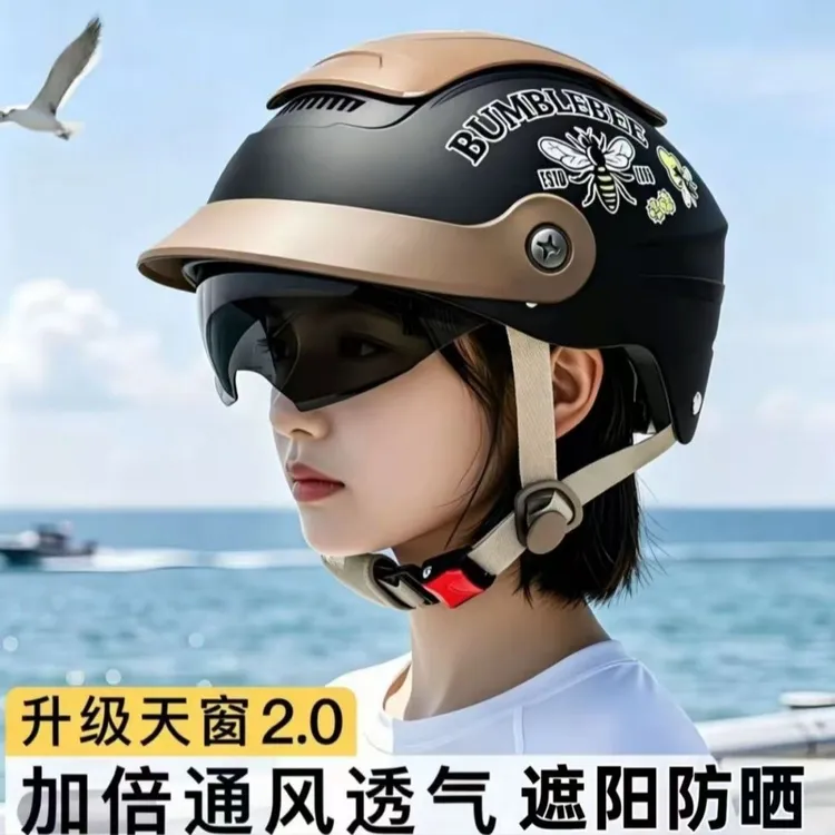 3C认证夏季电动车摩托车头盔男女士防晒透气大天窗半盔四季安全帽商品图