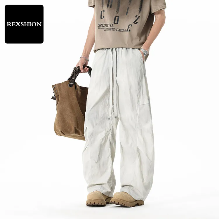 REXSHION夏季百搭休闲裤男士纯色水洗宽松潮流美式复古工装阔腿裤