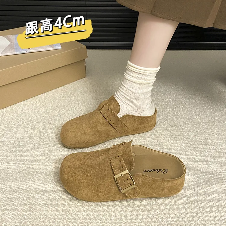 厚底内增高勃肯鞋包头半拖鞋女外穿2025秋季新款刺绣一脚蹬博肯鞋