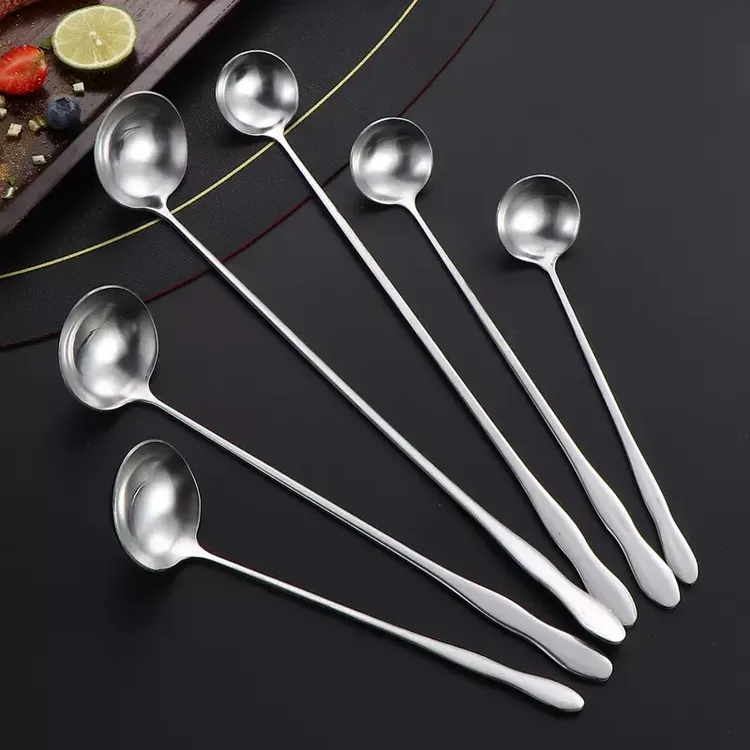 不锈钢葫芦勺加长柄尖圆油勺咖啡搅拌勺雪糕勺调味冰勺蜂蜜小勺子