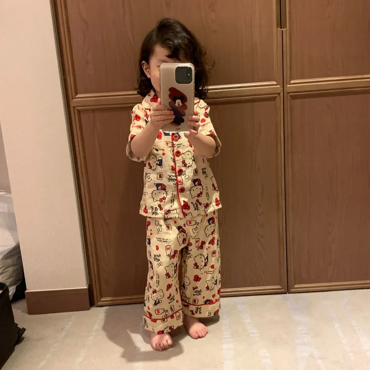 甜小七女童2025夏季新款休闲韩版可爱卡通KT猫翻领家居服套装