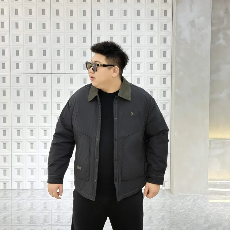 大码男装 冬季撞色 衬衫领 羽绒服98909