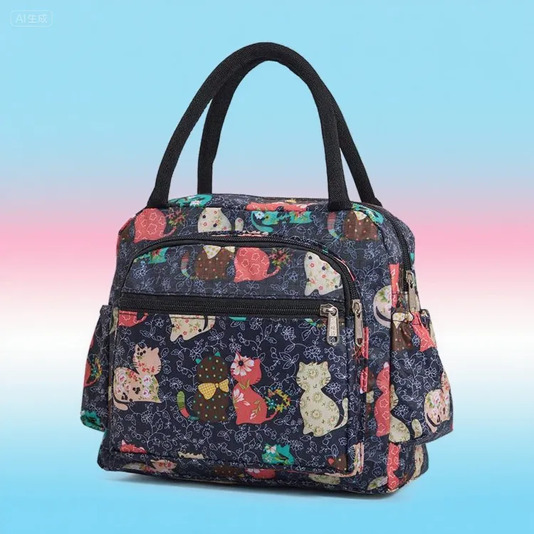 新复古元素加厚多夹层多拉链袋封闭手提包耐磨手拎妈咪包上班包女