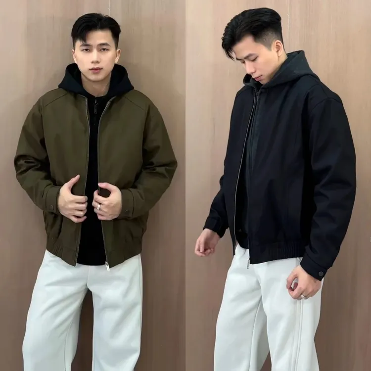 冬季拼接设计感假两件连帽时尚保暖夹克高品质男士加厚加绒外套