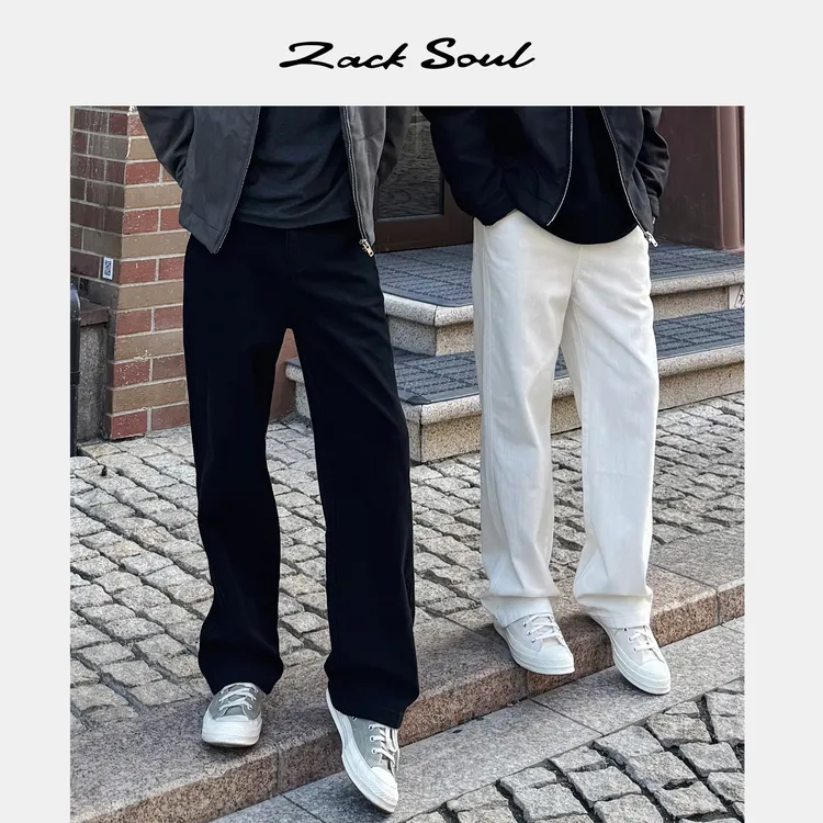 Zack校长zacksoul “黑白牛典藏版”竹节纹秋冬14盎水洗直筒牛仔裤